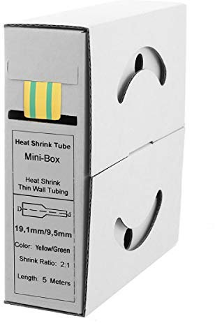 Offgridtec 5m Schrumpfschlauch mit Kleber 19,1mm > 9,5mm Schrumpfrate, Dual-Wand, Halogenfrei, Flammhemmend, Wasserdichte Kabelisolierung, Leicht zu Schneiden, Inklusive Spenderbox, Gelb/Grün