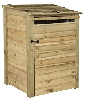 Wheelie bin storage pressure treated garden recycling store lid shed outdoor trash cover (Single, Without recycling shelf, Natural (Light Green))