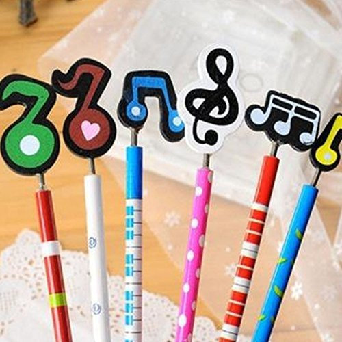 RHardware, 12 Matite a tema musicale, set di matite da artista con strumenti musicali carini, in stile cartone animato Music Note