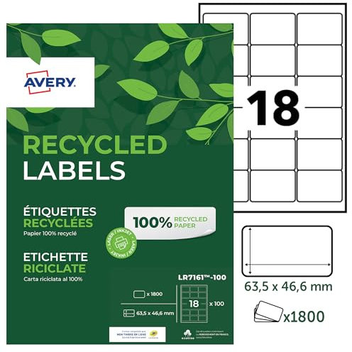 Avery LR7161-100, Recycling-Etiketten, weiß, 63,5 x 46,6 mm, 1800 Stück