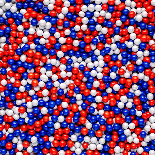 6mm Edible Chocolate Balls Cake or Cupcake Decoration Sprinkles (Red, White & Blue, 30g)