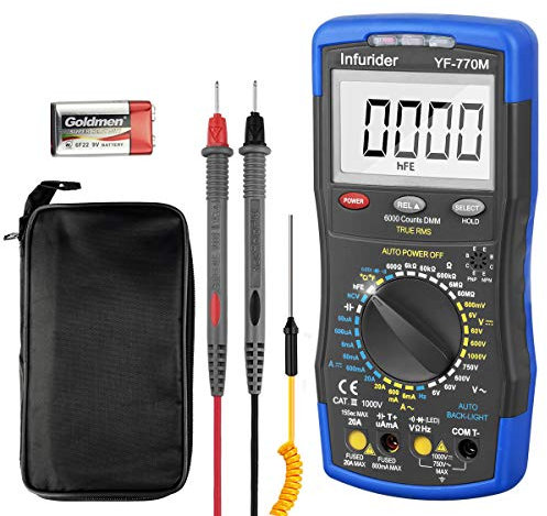 Multimetro Digitale INFURIDER YF-770M 6000 Conteggi Tester per Ampere di Tensione AC/DC Manuale e Automatico con Continuità Diodo, Cappuccio, Temperatura e Protezione Meccanica