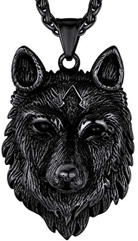 Richsteel schwarz herren kettenanhänger Wikinger Wolf Halskette mit Geschenkebox für vatertag weihnachten