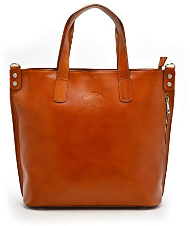 Vera Pelle LEATHER STORE Damen Handbag | Shoppertasche Leder Aktentasche | Stilvoll, Zeitlos, Praktisch, mit Handgriffe und Schulterriemen, für A4, 30 x 30 x 13 cm, Karamellfarbe
