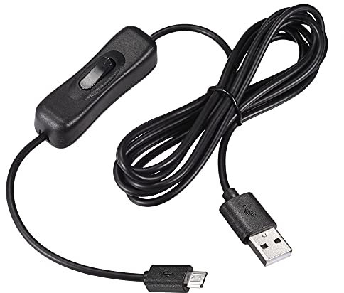 sourcing map USB Cable with ON/Off Switch, USB Male to Micro USB Male Extension Cord 2M Black, for LED Desk Lamp