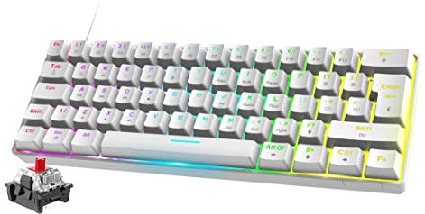 FELiCON Mini 60% RGB Gaming-Tastatur,Mechanischer Red Switch mit Kompakten 62 Tasten,18 RGB LED-Chroma-Hintergrundbeleuchtung, Abnehmbares USB-Typ-C-Kabel,UK-Layout, Ergonomic for PC Mac Laptop-Weiß