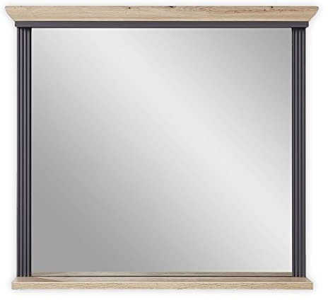 Stella Trading JASMIN Wandspiegel in Graphit, Artisan Eiche Optik - Landhausstil Spiegel mit Ablage für Flur & Garderobe - 93 x 83 x 15 cm (B/H/T)