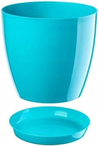 B2C Plant Pot Flower 20 Colours 9 sizes Gloss Plastic Plant Pots Planter Saucer Tray Deco (14 cm/ 5.5 inch, Turquoise)