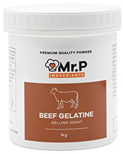 Mr.P Ingredients Beef Gelatine 1 Kg 250 Bloom Powder Unflavoured Stabiliser Gelling Aerating Agent Instant Halal Gluten Free Non-GMO (Recyclable Pot)