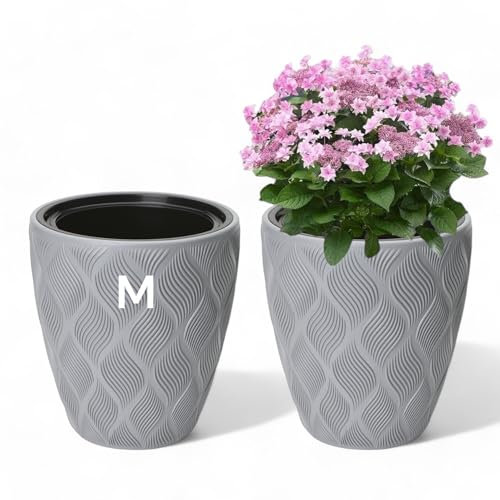 MELTOM Pot de Fleurs, Pot de Fleurs, Cache-Pot avec Insert Amovible, Effet 3D Rond, décoratif (Grau, M - 32 cm)