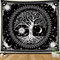 ACEMOOW Wandteppich Aesthetic, Wandtuch Psychedelic Mond Sonne Tapestry Galaxie Sterne Trippy Mandala Gross Wandbehang Deko für Schlafzimmer Wohnzimmer Wohnheim 150 * 130CM Schwarz Baum des Lebens
