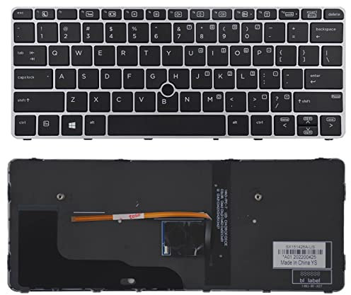 SUNMALL Replacement Keyboard with Backlit and Trackpoint Compatible with HP EliteBook 725 G3 725 G4 820 G3 820 G4 828 G4 826631-001 815391-001 with Silver Frame US Layout