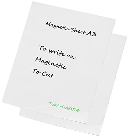 TUKA-i-AKUT 2x A3 Magnetfolie zum Beschriften und Zuschneiden, Flexibel Magnet Tafelfolie Magnetplättchen Gummimagnet, Werbelehrmagnet Magnetische Etikett Plakat, 2er Set Weiß, TKD9041-white-A3-2x