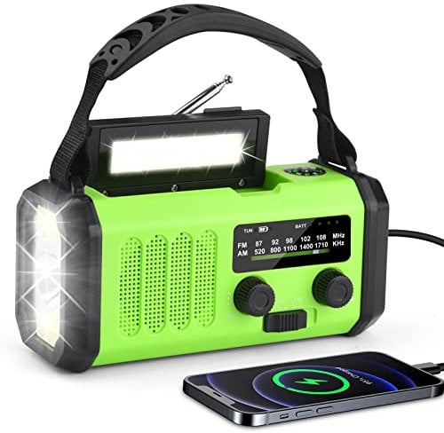 10000mAh Solar Radio, Tragbar Kurbelradio AM/FM Notfallradio mit 10000mAh Wiederaufladbar Powerbank, 3 Modi LED Taschenlampe, LED Leselampe, SOS Alarm, Handkurbel Dynamo und USB-Anschluss für Ourdoor