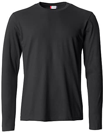 Clique - Men's Long Sleeve T-Shirt Basic-T L/S, Cotton Jersey, Elastic Collar, Sweatband, Slim-Fit Fit, Black, XS