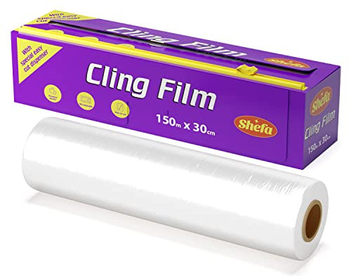 Shefa Plastic Wrap for Food - 1PC 150m x 30cm Plastic Cling Wrap for Prepared Food & Leftovers, Freezer & Microwave Safe Cling Film - Includes Large Clear Food Wrap & Cling Wrap Dispenser with Cutter
