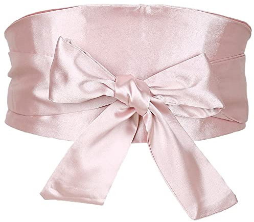 Elerevyo Ceinture Obi en satin soyeux pour femme, grande taille, ceinture à nouer soi-même pour robe de mariée, rose, 58-78cm/22.83-41.73