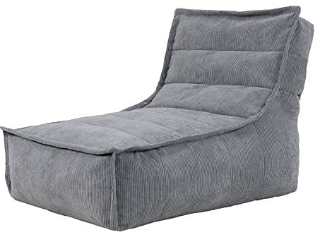 icon Dolce Cord Lounge Bean Bag Chair, Grey, Large Adult Bean Bag with Filling Included, Comfy Chair, Living Room, Living Room, Living Room Furniture, Bedroom Furniture