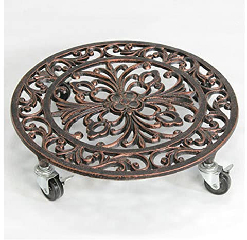 BAtlam Pedestal Flower Pots Plant Caddy Cast Iron Plant Stand Round Indoor Outdoor on Roller Patio/Flower Pot Home Decoration Display Stand