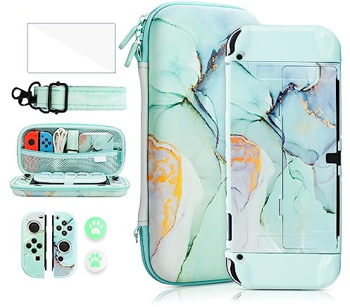 FANPL Ensemble de coques pour Nintendo Switch OLED - Étui de transport pour Switch OLED et Joy Con avec housse de protection à rabat et protecteur d'écran, 4 poignées pour les pouces, bandoulière -