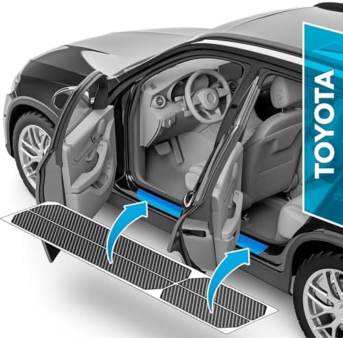 uProtect Car Door Sill Protectors for Toyota Aygo 2 (II) I 2014-2022 - Paint Protection Film for Car Kick Plates Panel Covers Carbon