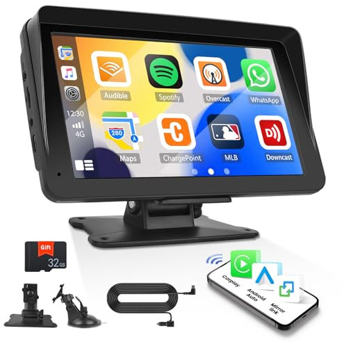 CAMECHO Portable Car Radio Wireless CarPlay Android Auto Voice Control Bluetooth Handsfree, 7 Inch TouchScreen CarPlay Screen Mirror Link GPS/FM/AUX/32G TF Card