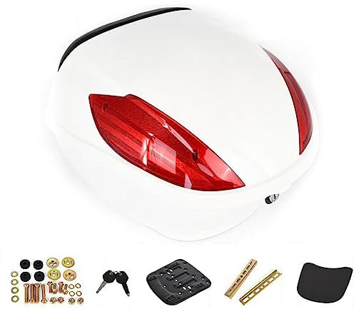 AVIITI Motorrad-Topcase, Mit Rückenlehne Universalhalterung Für Helmgepäck, Scooter Lock Storage Carrier Kunststoffkoffer,Weiß,42x41x30cm
