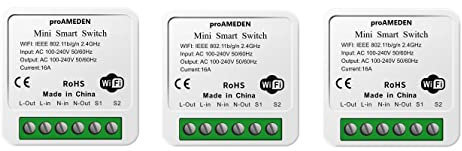 proAMEDEN Interruptor inteligente Wifi HomeKit 16A, [3/un] MINI Smart Switch Wifi, Módulo interruptor, app CozyLife funciona con Control de voz Siri, Compatible con Alexa, Google Home.