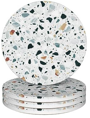Lot de 4 dessous de verre en céramique avec base antidérapante en liège Motif Terrazzo Blanc