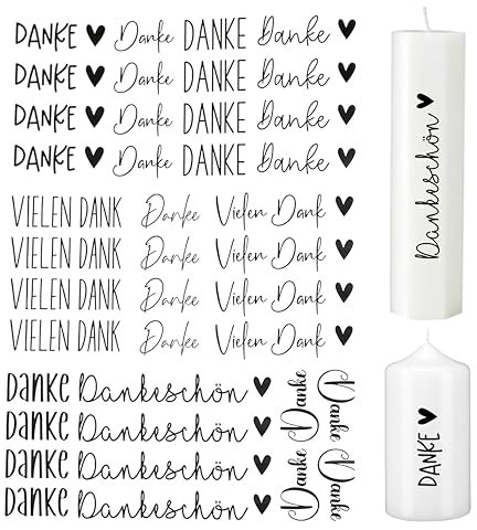 Fräulein Lotti | Wasserschiebefolie fuer Kerzen - Thema: Danke | Tattoofolie | schwarz DIN A4