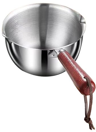 Mini Oil Warmer Pan,Stainless Steel Small Saucepan with Heat Resistand Wooden Handle and Dual Pour Spout Mini Oil Drizzling Chocolate Melting Pot Milk Warmer Pan