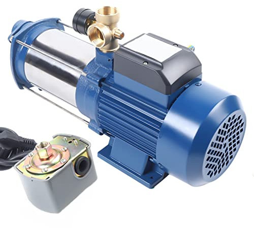 NaMaSyo Pompe de jardin 230 V 1800 W Pompe centrifuge en acier inoxydable Pompe jet 4000 l/h Pompe à eau avec manomètre et pressostat pour installations d'eau domestiques