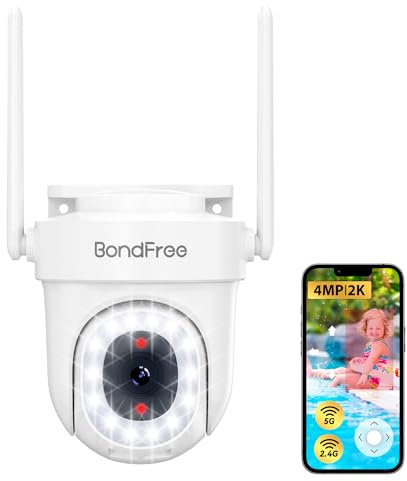 BondFree Caméra Surveillance 2,4/5gHz WiFi Extérieure (2K4mp Mise à Niveau), Pan 355°/Tilt 90°, Vision Nocturne Couleur, Détection Humaine et Suivi, Audio Bidirectionnel, Sirène Lumineuse