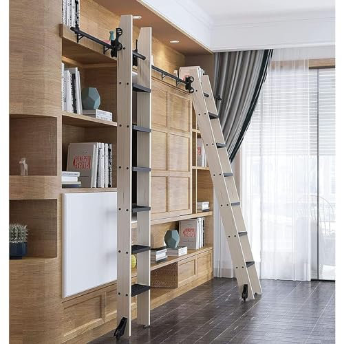 KAZUP Tensible Rolling Ladder Hardware Sliding Library Ladder Track Kit, Rustikales schwarzes Rundrohr Mobiles Leiterschienen-/Schienensystem mit Bremsrädern an der Unterseite (ohne Leiter) (Größe