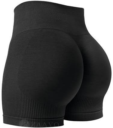 ZAAYO Damen Sport Shorts 5 Gym Shorts Booty Scrunch High Wasit Sporthose Kurz Leggings Workout Shorts Push Up Radlershorts Fitness Schwarz L