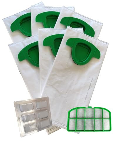 Filterline 6 Sacchetti in Microfibra Made in Italy Profumini e Filtri Compatibili per Folletto Vorwerk Kobold vk200 vk201 vk220 (6 Sacchetti e 6 Profumini)