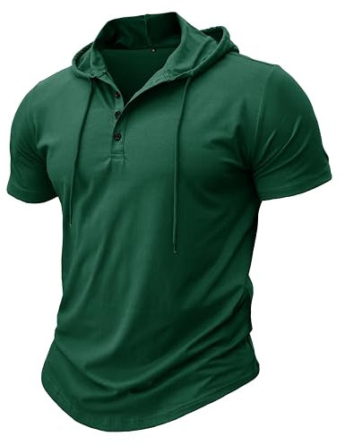 MakingDa Athletische Kurzarm Kapuze Männer Mode Training Gym Pullover Kapuze Hemd Knopf Muskel Fit Sommer Sweatshirt Leichtes Hip Hop Laufen Boxen Wandern Sport Hoodies T-Shirt Grün XXL