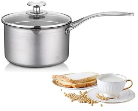 Olla de Titanio, Olla de Titanio Puro de 18 cm, Olla para Leche con Tapa de Vidrio, Olla portátil para Fideos, Cocina para Acampar, Wok, Utensilios de Cocina Plateados