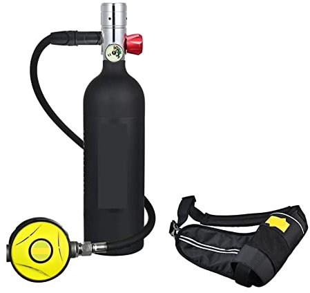 DIKAMAN Mini Bouteille de plongée, Bouteille D'oxygène De Plongée sous-Marine Capacité 1L Respirateur De Plongée Portable pour l'exploration sous-Marine et Le Sauvetage(Black Bottle Silver Head)