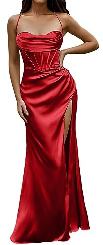 Frauen Sexy Satin Korsett Maxi Kleid Seidig Strap Push Up Fishbone Geraffte Abend Party Lange Kleider Flieder Kleid