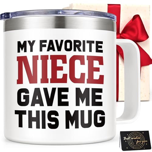 LiqCool Aunt Uncle Gifts from Niece, Funny 14Oz My Favorite Niece Gave Me This Mug & Card, Cool Uncle Aunt Auntie Christmas Gifts, Best Gifts for Uncle Aunt on Christmas Brithday Father's Day(White)