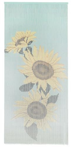 puraday Innere Vorhänge Mehrfarbig 90x200 cm Raumgestaltung Bambusvorhang Sonnenblumen-Aufdruck Türvorhang für Privatsphäre und Wärmedämmung Leise Gardinen für Balkone Wohnungen