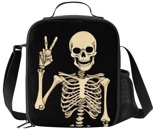 JIMOWANG Rock Skull Insulated Lunch Bag with Shoulder Strap and Bottle Holder Portable Thermal Lunch Container Bag for School Travel Picnic