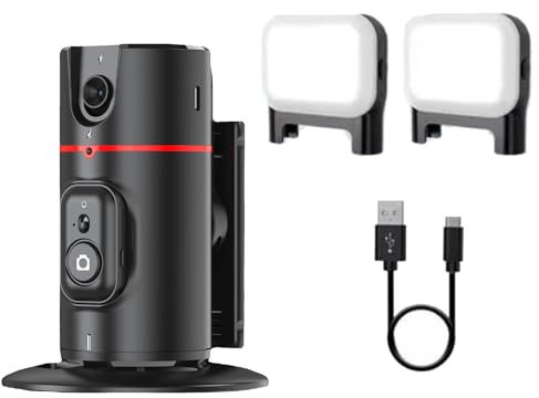 Jeenuuder - Estabilizador de Gimbal de Seguimiento Automático AI de Escritorio con Obturador Remoto + Luz de Relleno para Estabilizador de Smartphone Instalación Fácil de Utilizar