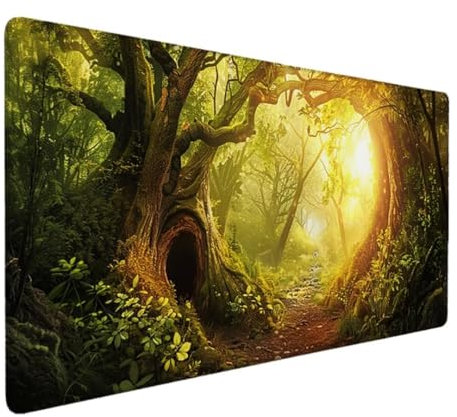 Gaming Mauspad XXL 900x400x3mm Schreibtischunterlage, Mousepad Groß Vernähte Kanten WassXerdicht Anti-Rutsch für PC, MacBook,Laptop Verbessert Präzision, GeschwindigkeiX Mauspad XXL (GrüN, Baum) K-8