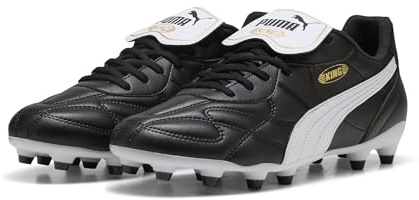 PUMA Unisex King Top Fg/Ag Soccer Shoe, Black White Gold, 46 EU