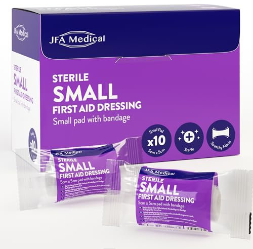 JFA Medical Small First Aid Sterile Bandage Dressings for Wounds 5cm x 5cm Box of 10