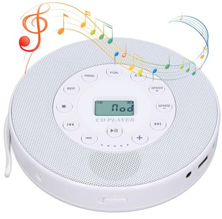 CD Player With Speakers,2000mAh Rechargeable Portable CD Player,Radio CD Players for Home Car with Remote Control,Portable CD Player with Blue tooth,FM Radio,Anti Skip (White)