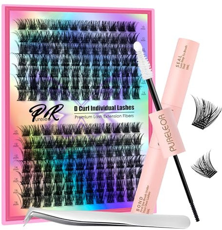 PURELEOR Cluster Lashes Kit Including Bond and Seal DIY Individual Eyelashes Extensions