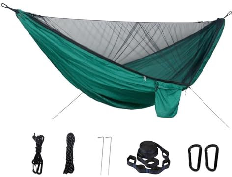 SRKATI Hamac de Camping Hamac moustiquaire pour Double Personne, Facile à Installer, 290x140cm, avec 2 Sangles d'arbre, Portable, pour Camping, Cour de Voyage(Dark Green)